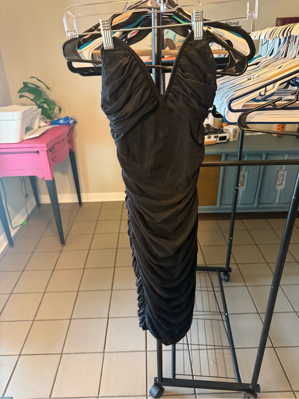 Bear Dance Strapless Black Ruched Cocktail Dress